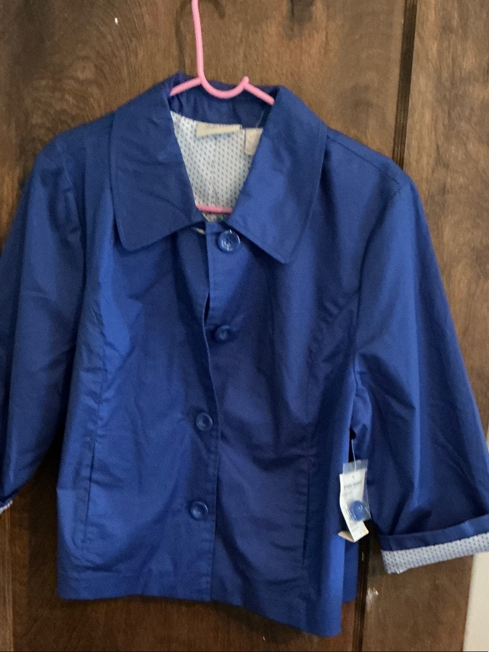 Studio Works new  Glacial Sap Blue jacket with Spare Button, size large.